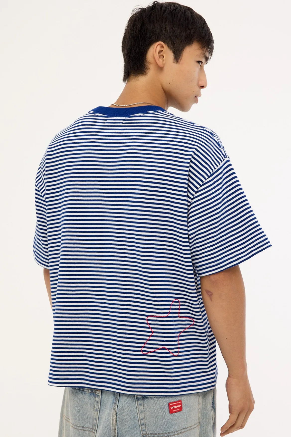 Italic Stripe Gorilla Fit Tee Navy Stripe