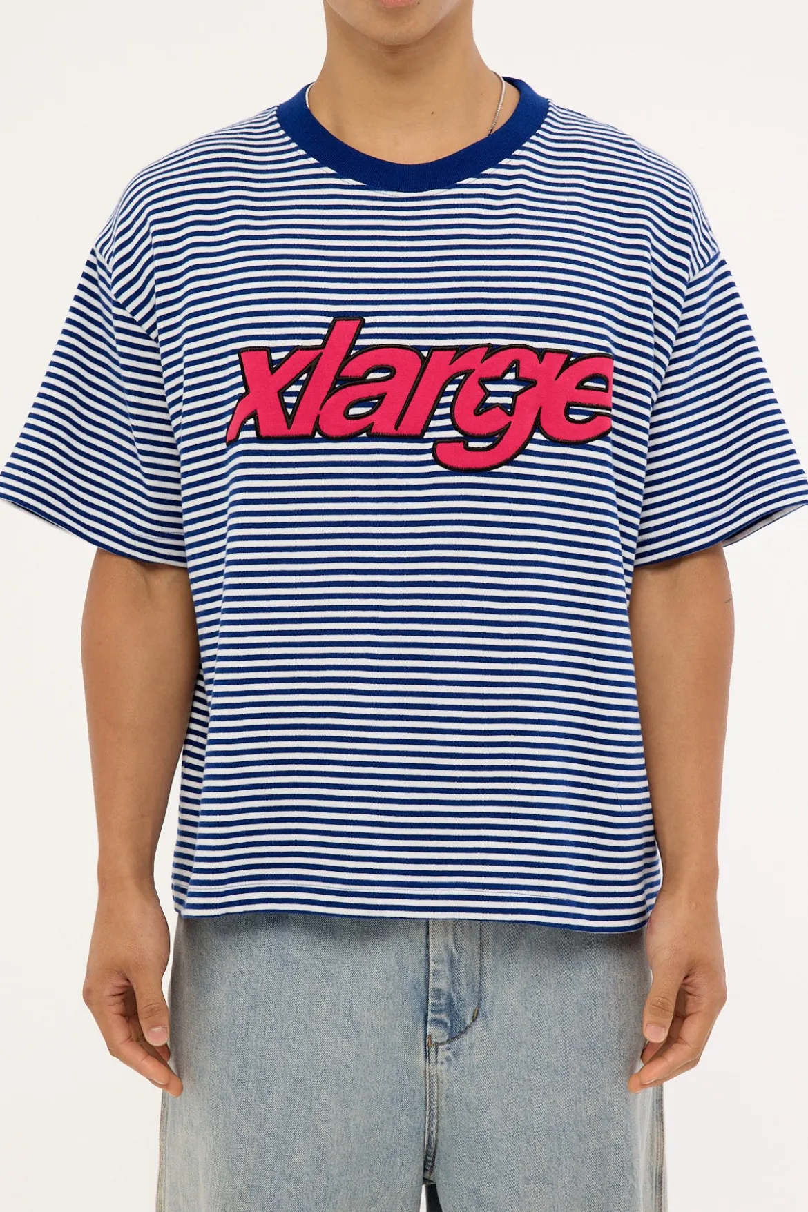 Italic Stripe Gorilla Fit Tee Navy Stripe