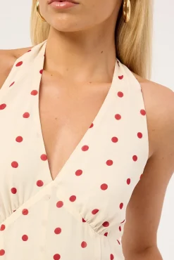 Ivana Halter Chiffon Maxi Dress Cream/Red Polka Dot