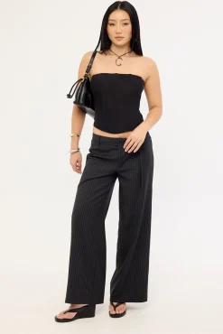 Ivy Pin Stripe Mid Rise Pant Black Stripe