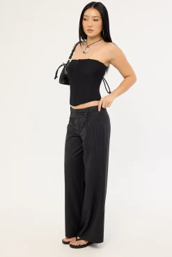 Ivy Pin Stripe Mid Rise Pant Black Stripe