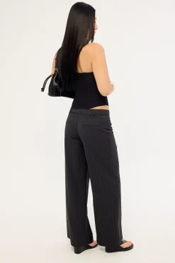 Ivy Pin Stripe Mid Rise Pant Black Stripe