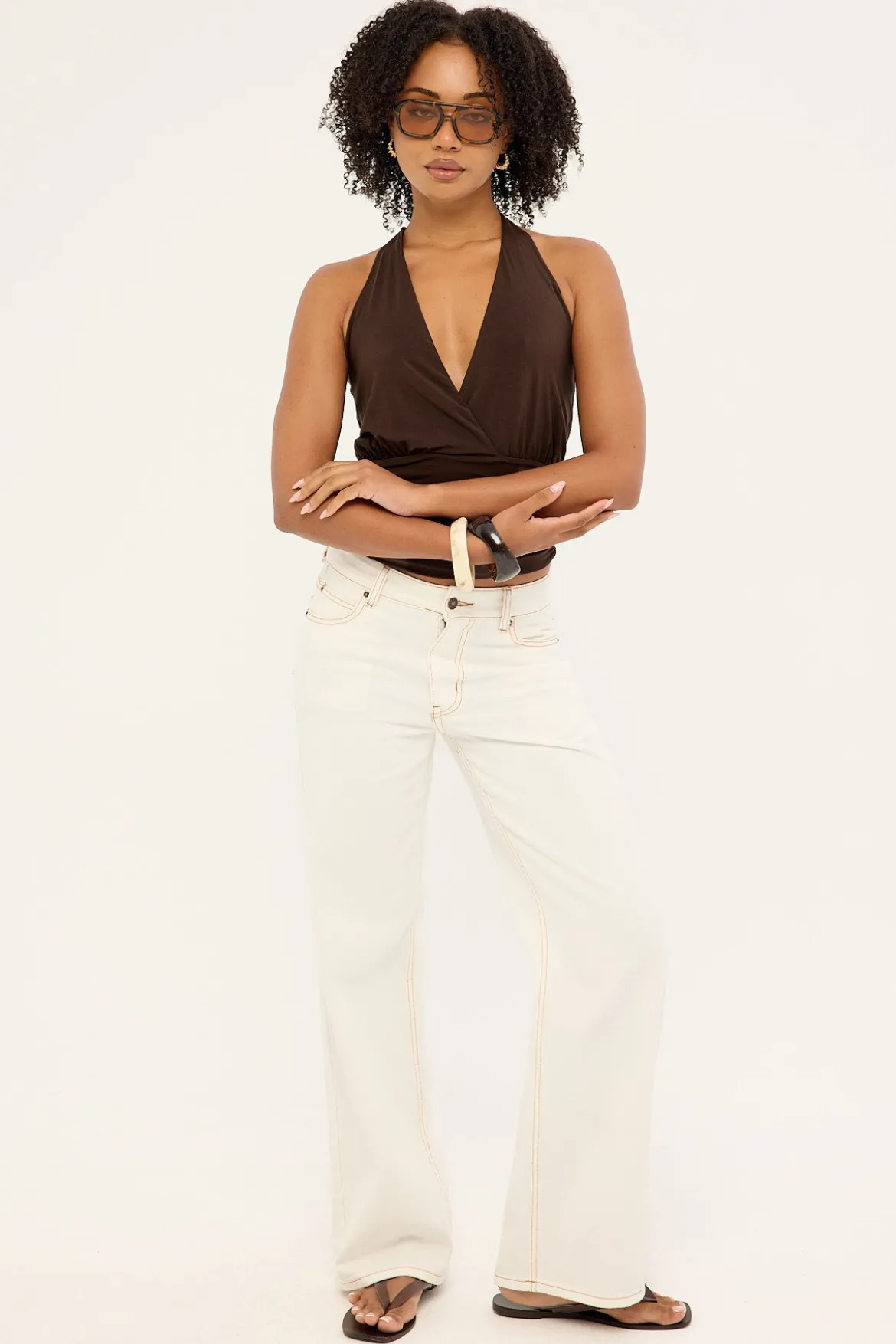 Izzy Jersey Halter Top Brown