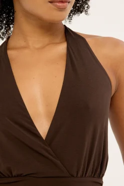 Izzy Jersey Halter Top Brown