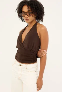 Izzy Jersey Halter Top Brown