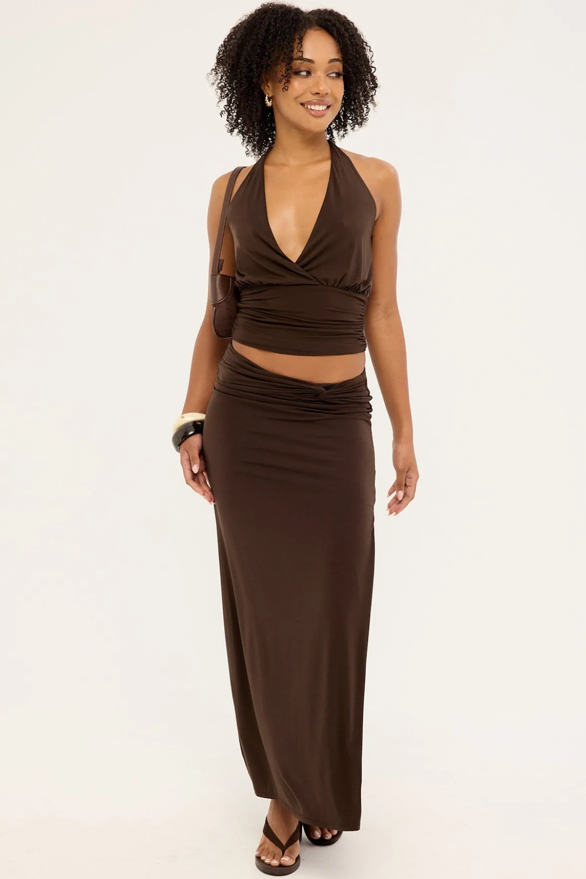 Izzy Jersey Halter Top Brown