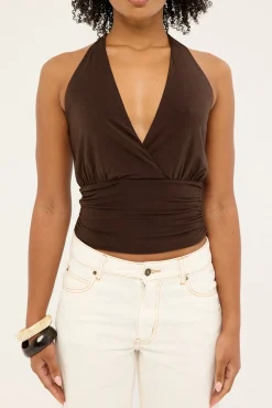 Izzy Jersey Halter Top Brown