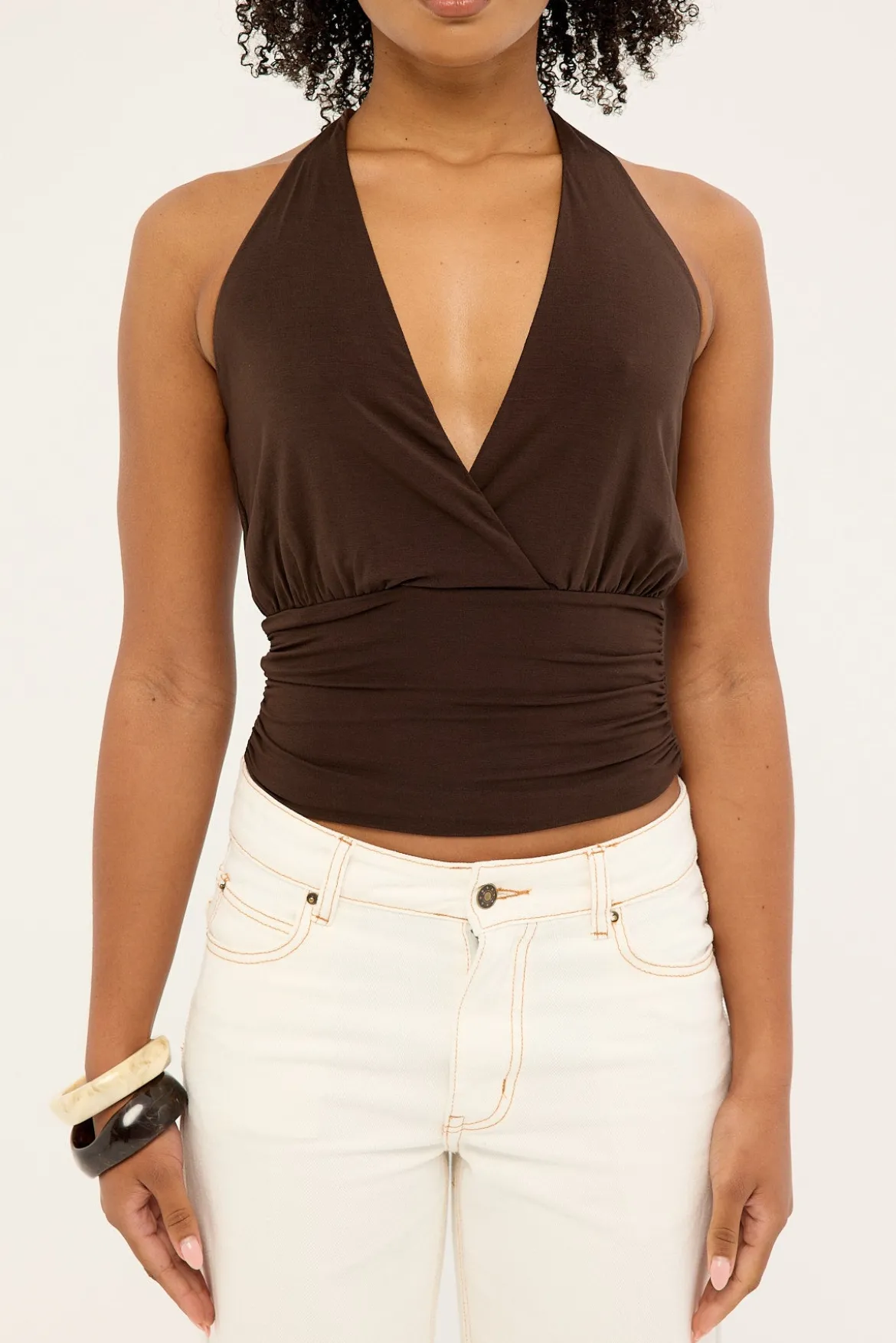 Izzy Jersey Halter Top Brown
