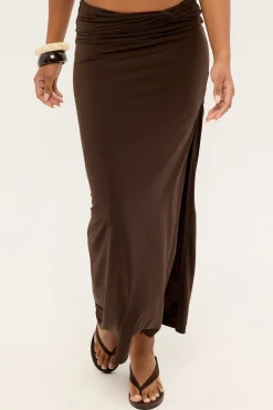 Izzy Jersey Maxi Skirt Brown