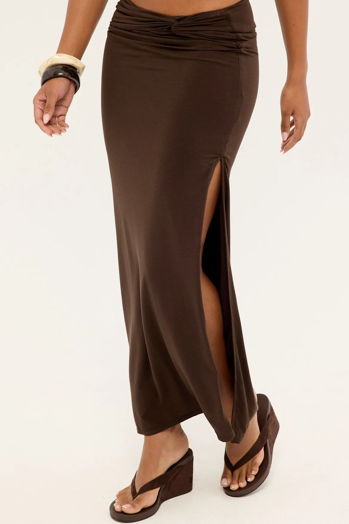 Izzy Jersey Maxi Skirt Brown