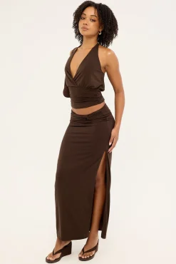 Izzy Jersey Maxi Skirt Brown