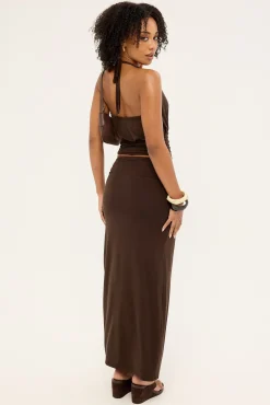 Izzy Jersey Maxi Skirt Brown