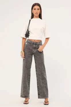 Jackson Mid Waist Wide Leg Denim Jeans Rocco Grey Black