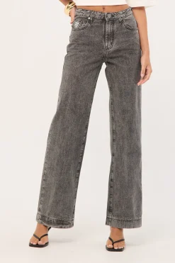 Jackson Mid Waist Wide Leg Denim Jeans Rocco Grey Black