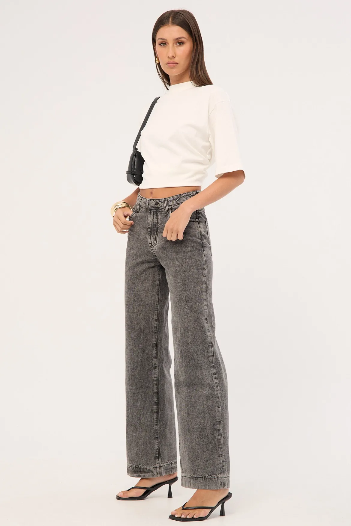 Jackson Mid Waist Wide Leg Denim Jeans Rocco Grey Black