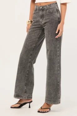 Jackson Mid Waist Wide Leg Denim Jeans Rocco Grey Black