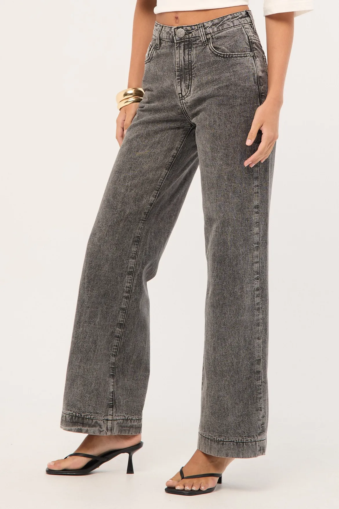 Jackson Mid Waist Wide Leg Denim Jeans Rocco Grey Black