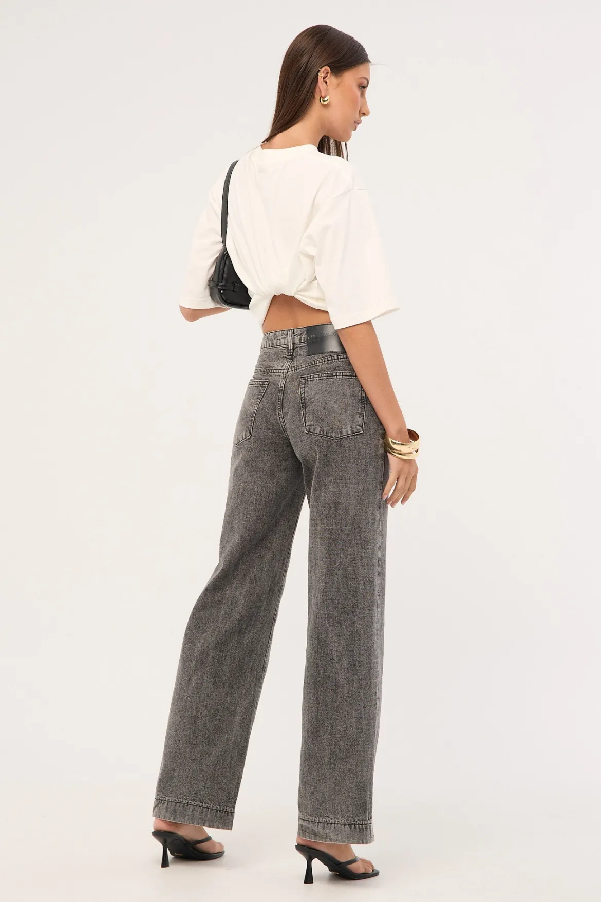 Jackson Mid Waist Wide Leg Denim Jeans Rocco Grey Black
