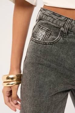 Jackson Mid Waist Wide Leg Denim Jeans Rocco Grey Black
