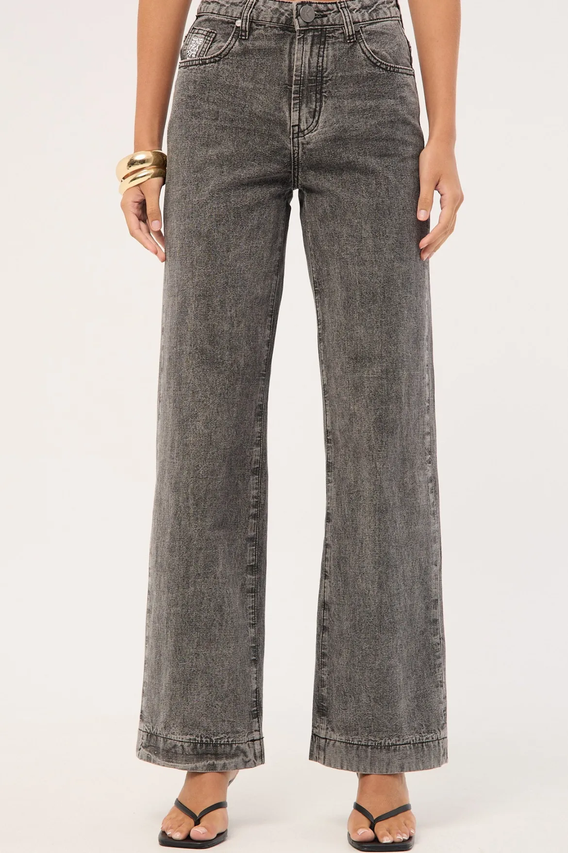 Jackson Mid Waist Wide Leg Denim Jeans Rocco Grey Black