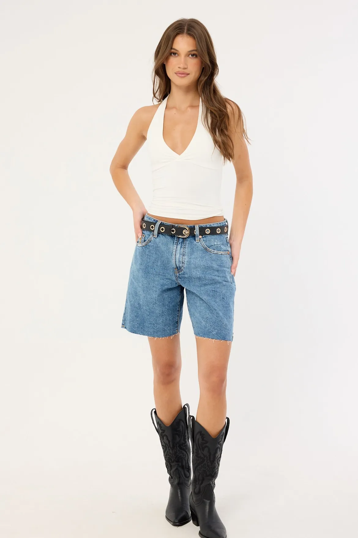 Jacksons Mid Waist Wide Leg Denim Shorts Hoodlum Blue