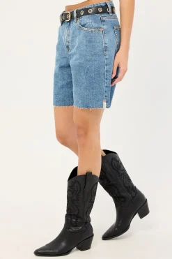Jacksons Mid Waist Wide Leg Denim Shorts Hoodlum Blue