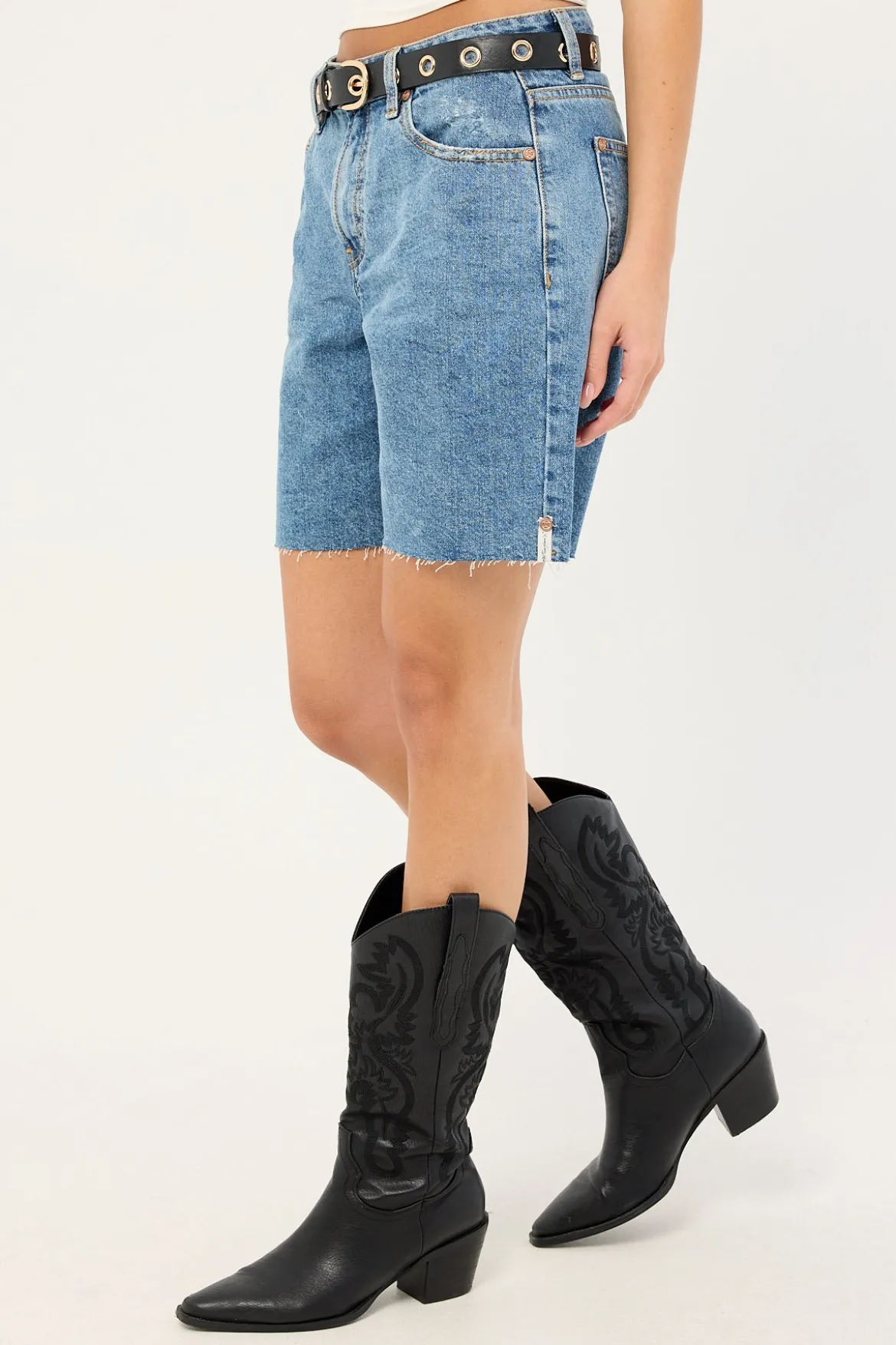 Jacksons Mid Waist Wide Leg Denim Shorts Hoodlum Blue
