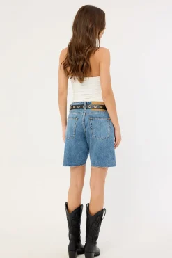 Jacksons Mid Waist Wide Leg Denim Shorts Hoodlum Blue