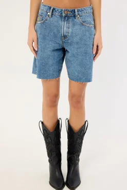 Jacksons Mid Waist Wide Leg Denim Shorts Hoodlum Blue