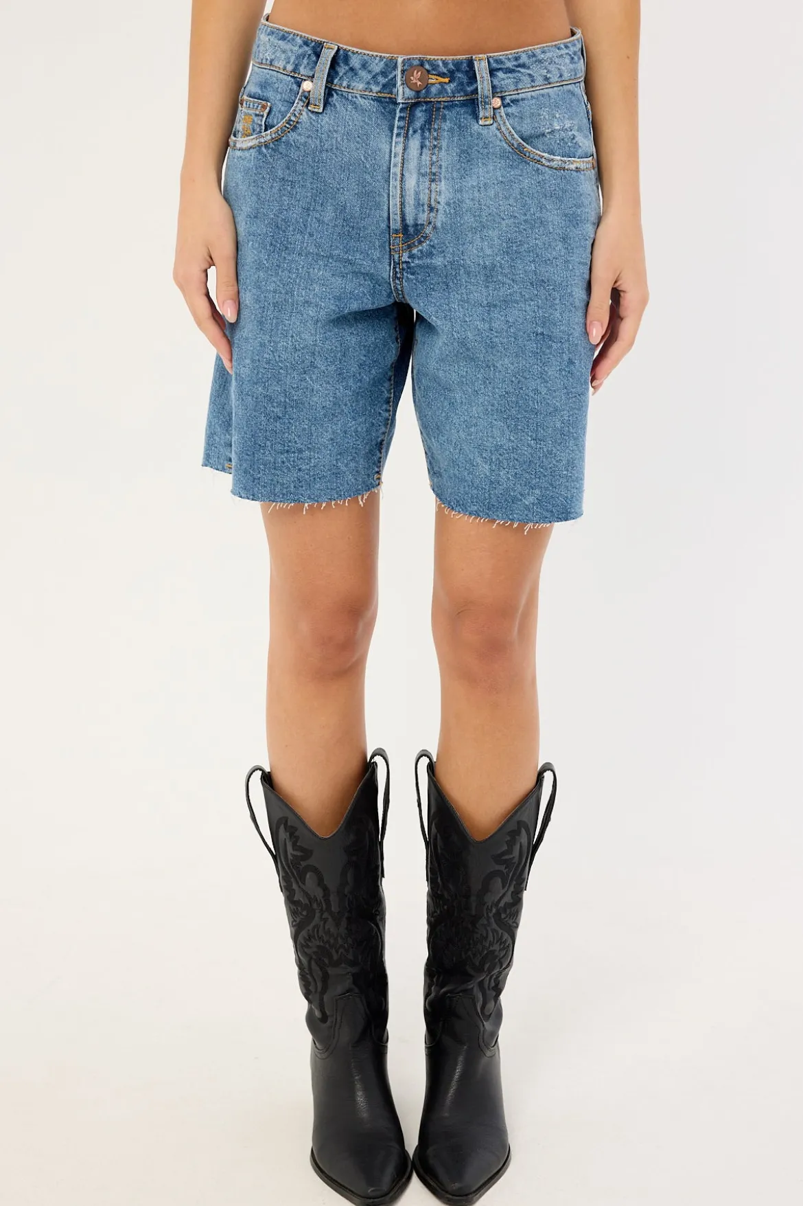 Jacksons Mid Waist Wide Leg Denim Shorts Hoodlum Blue