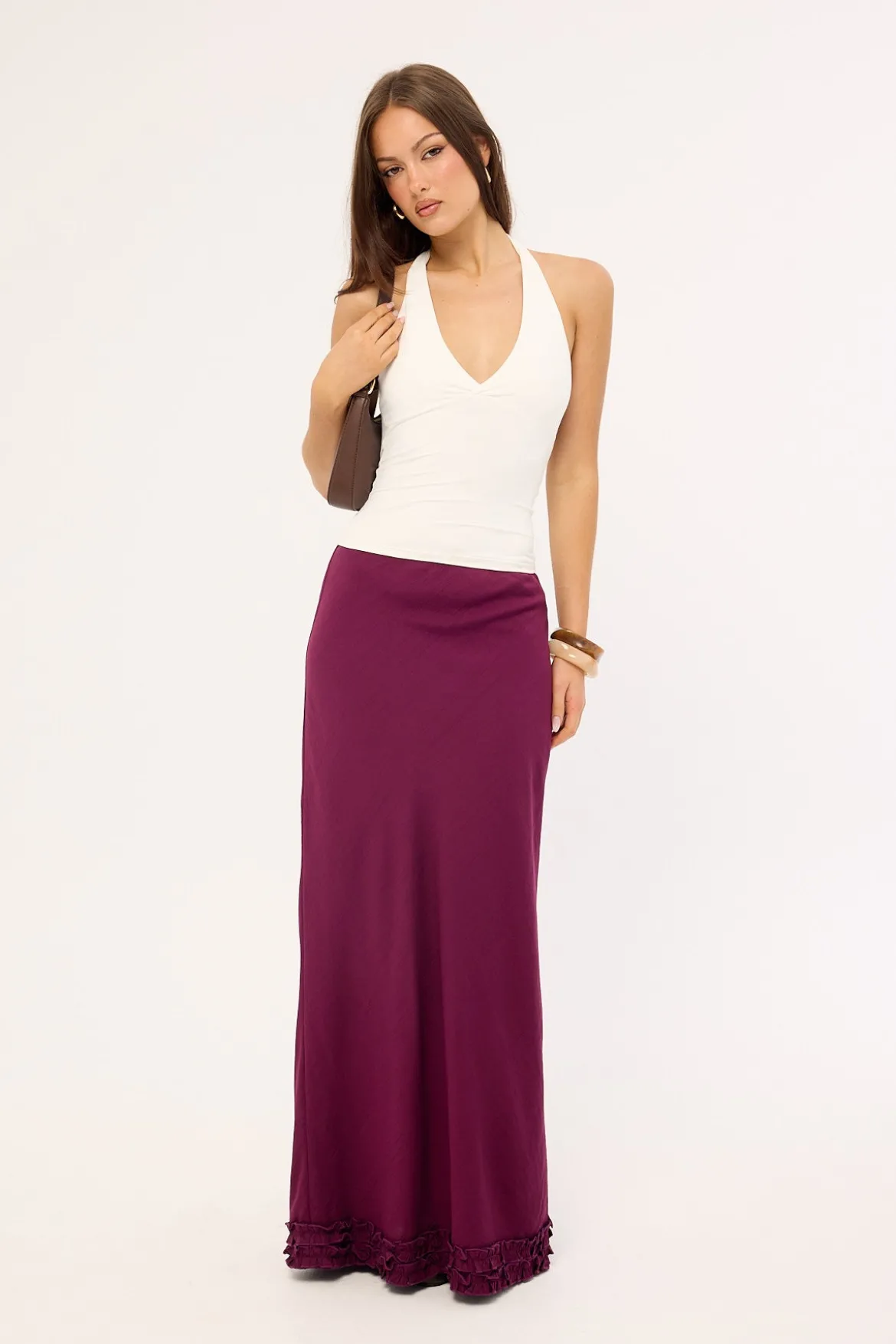 Jada Frill Maxi Skirt Plum