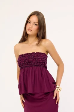Jada Frill Strapless Top Plum