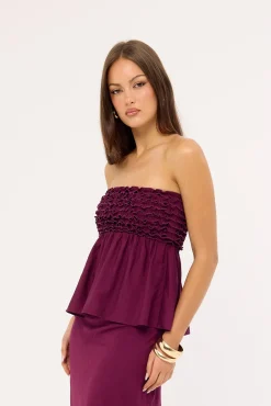 Jada Frill Strapless Top Plum