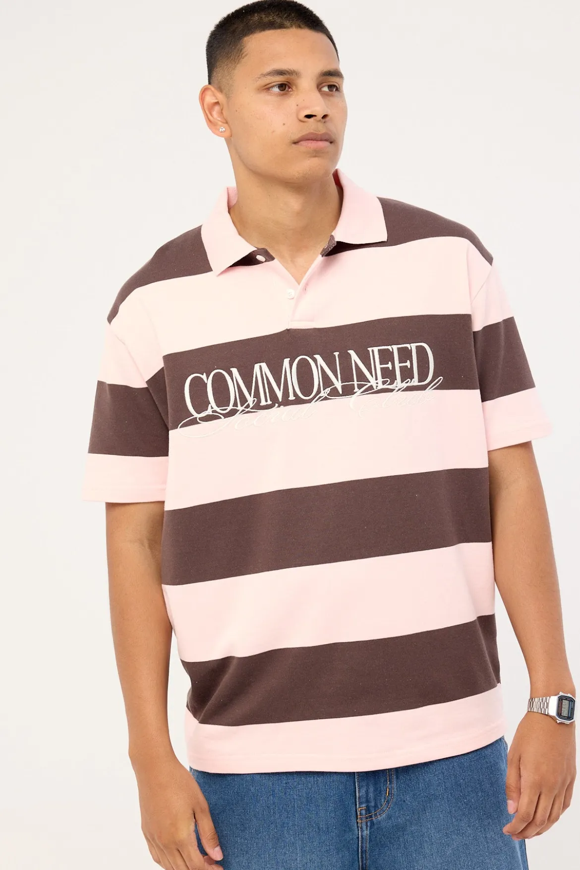 Jake Short Sleeve Rugby Polo Brown/Pink Stripe