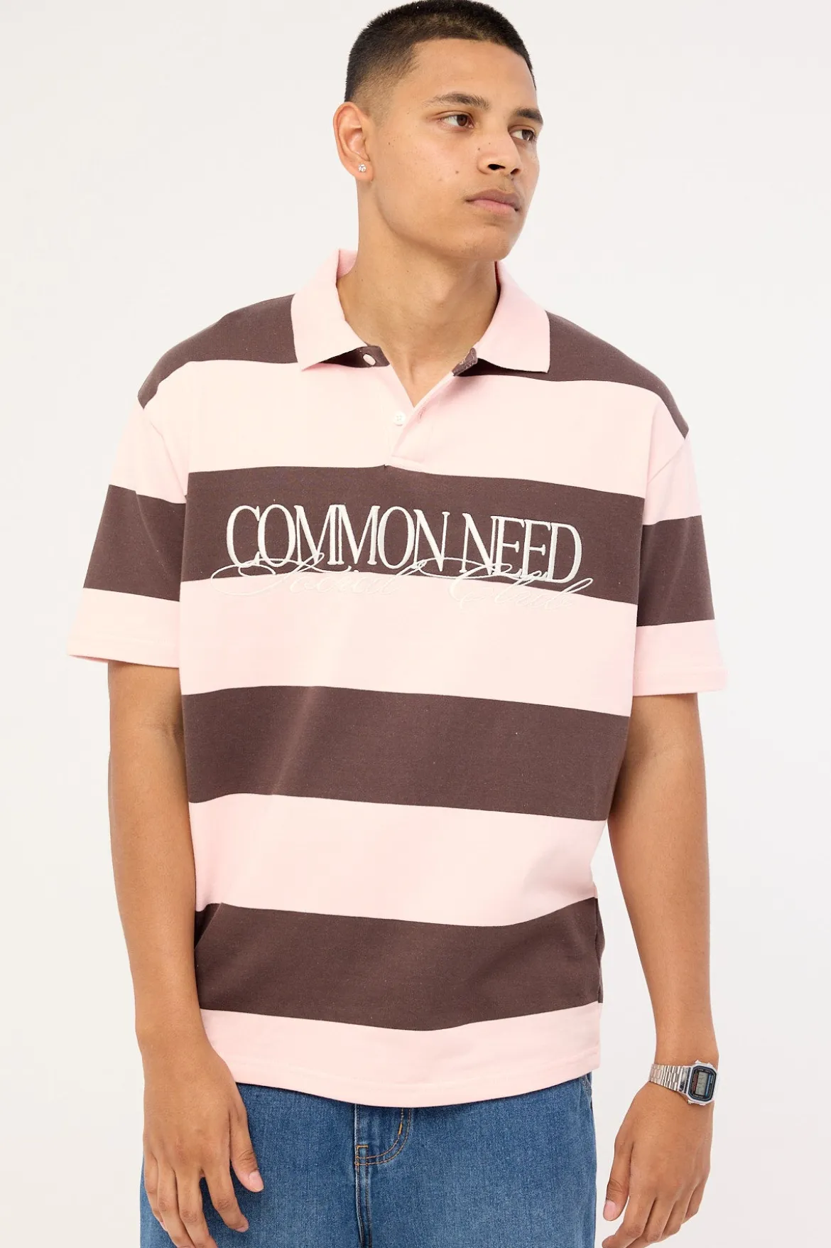 Jake Short Sleeve Rugby Polo Brown/Pink Stripe