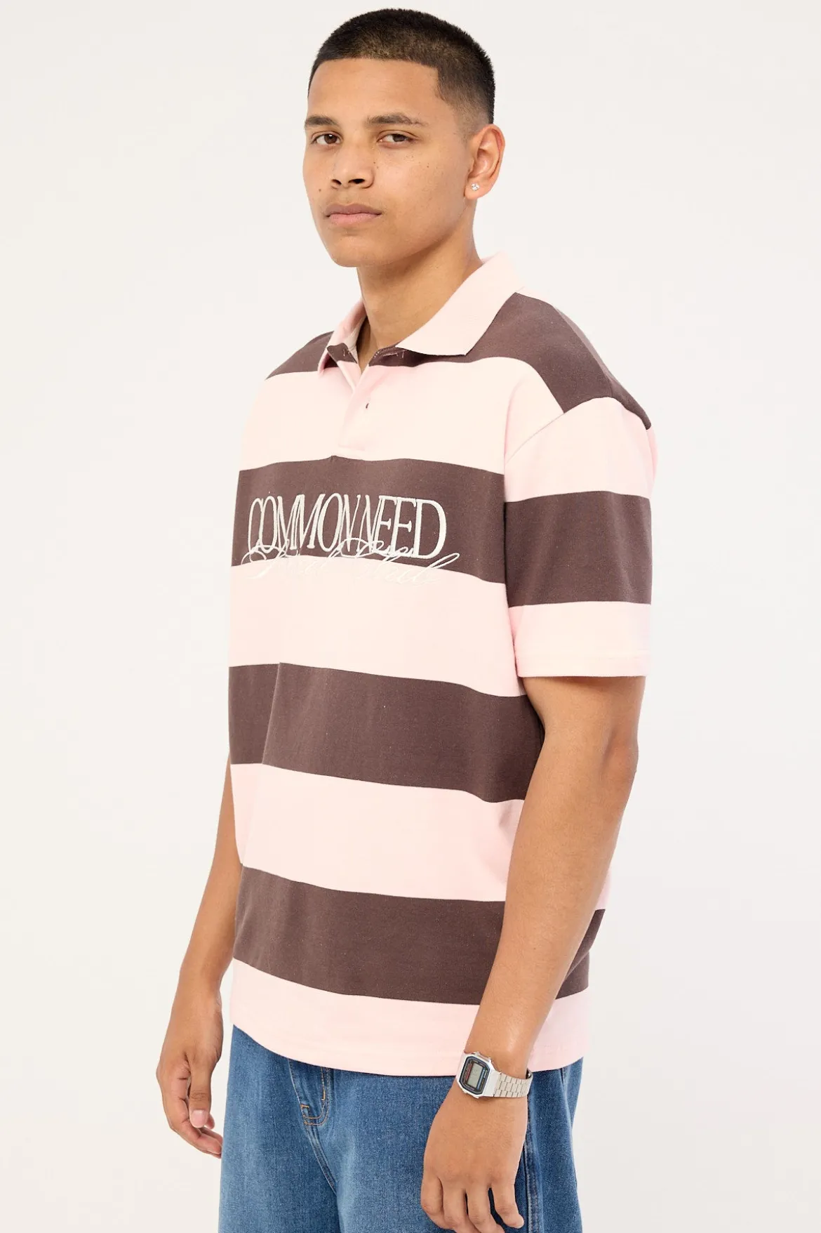 Jake Short Sleeve Rugby Polo Brown/Pink Stripe