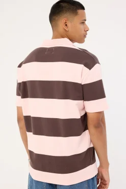 Jake Short Sleeve Rugby Polo Brown/Pink Stripe