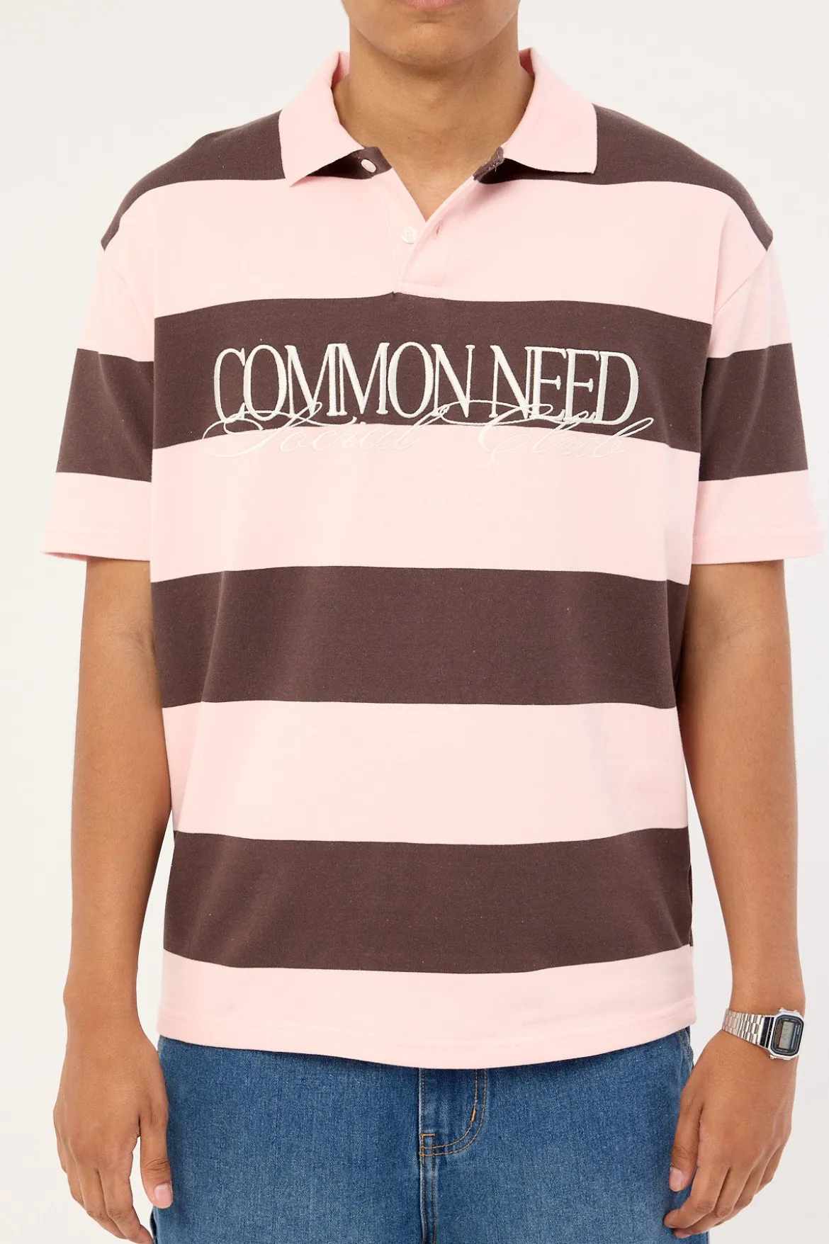 Jake Short Sleeve Rugby Polo Brown/Pink Stripe
