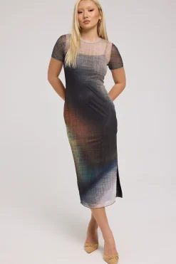 Jazel Recycled Mesh Midi Dress Ombre Print