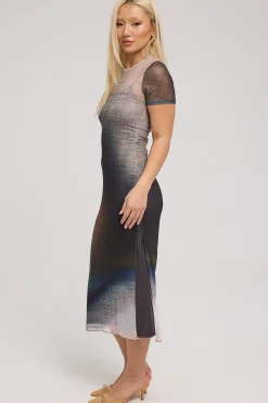 Jazel Recycled Mesh Midi Dress Ombre Print