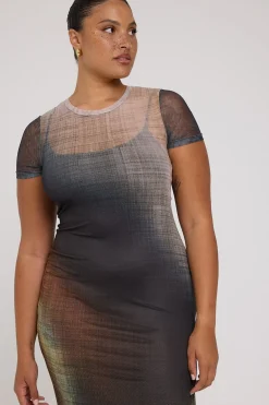 Jazel Recycled Mesh Midi Dress Ombre Print