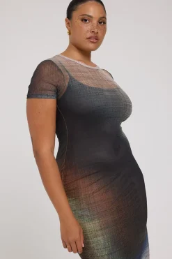 Jazel Recycled Mesh Midi Dress Ombre Print