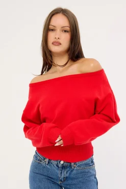 Jean Off shoulder Knit Red