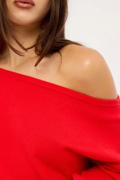 Jean Off shoulder Knit Red