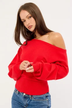 Jean Off shoulder Knit Red