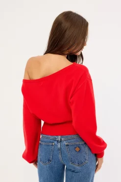 Jean Off shoulder Knit Red