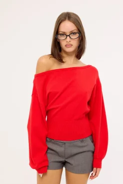 Jean Off shoulder Knit Red