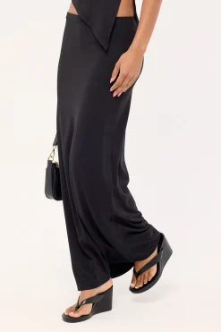 Jersey Mid Rise Maxi Skirt Black