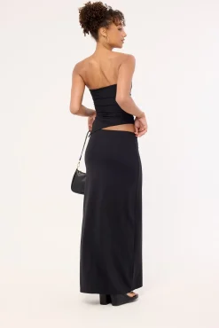 Jersey Mid Rise Maxi Skirt Black