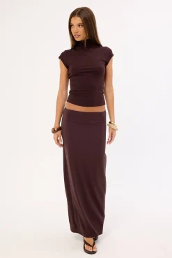Jersey Recycled Mid Rise Maxi Skirt Brown